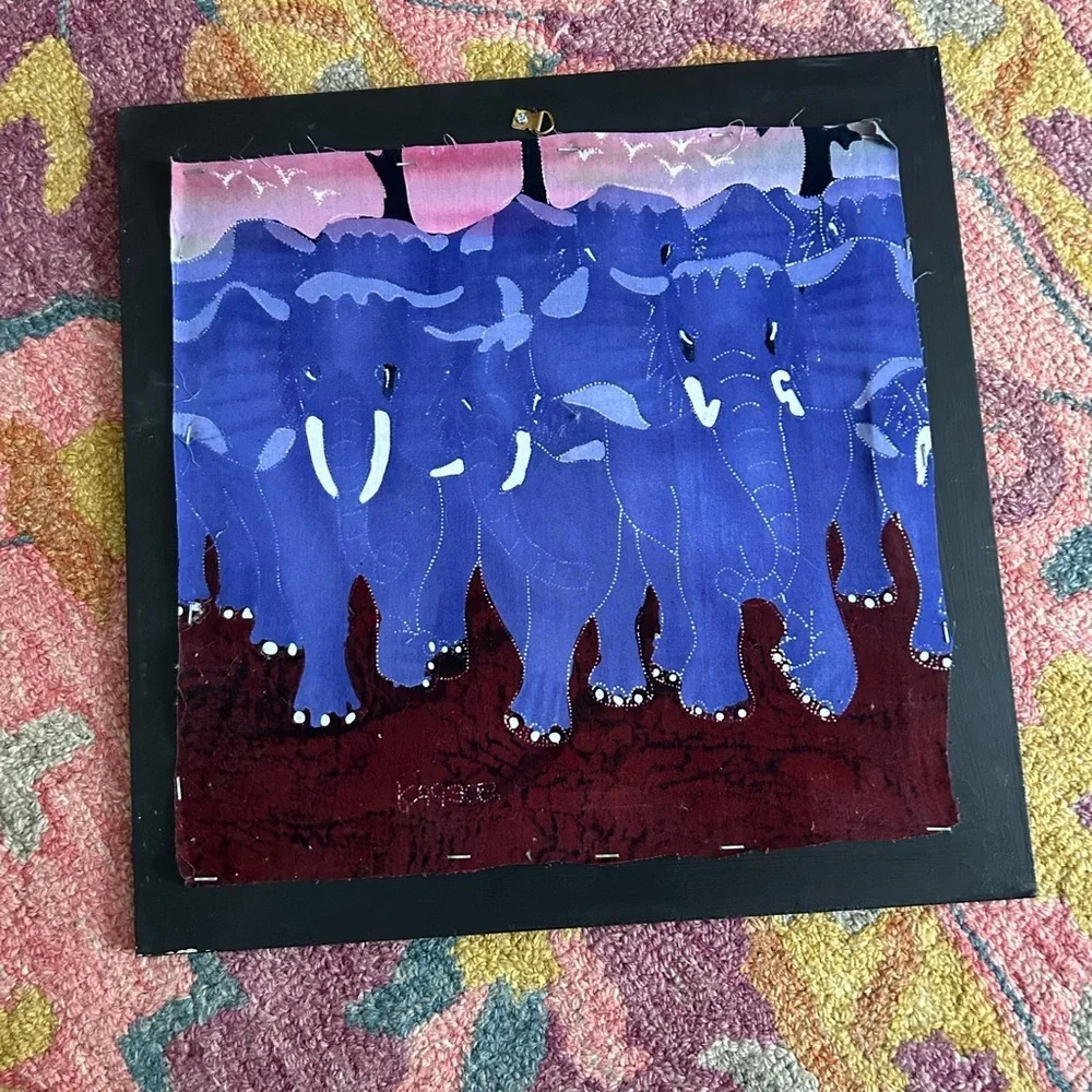 Contemporary Batik 90’s A Herd of Elephants 15.5" X 15.5" - Picture 5 of 16